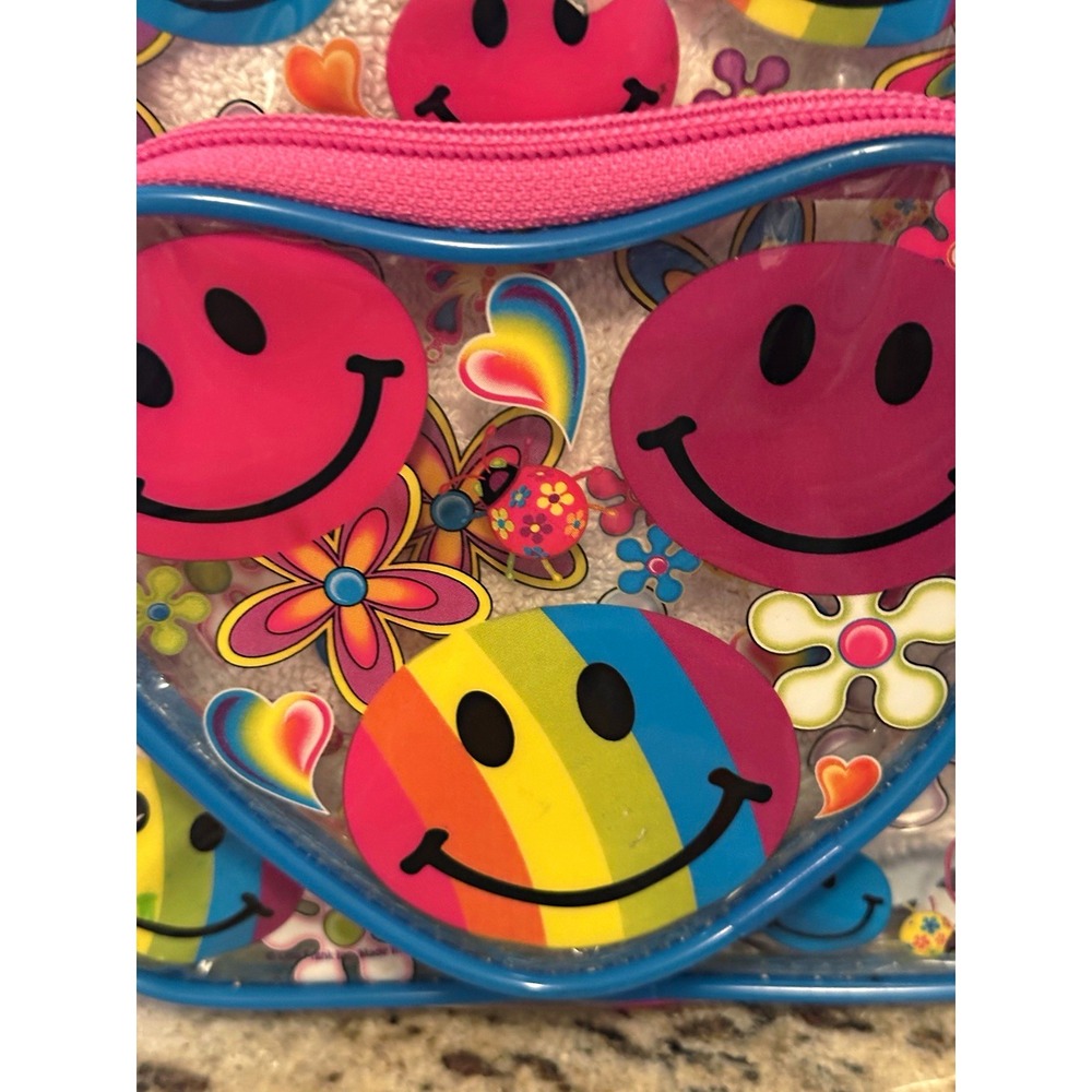 Lisa Frank Smiley Rainbow Graphic Print Small Plastic Zip Backpack Multicolor